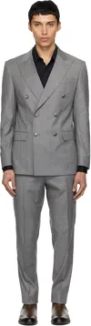 Hugo Boss Houndstooth Long-sleeved Suit In Gray