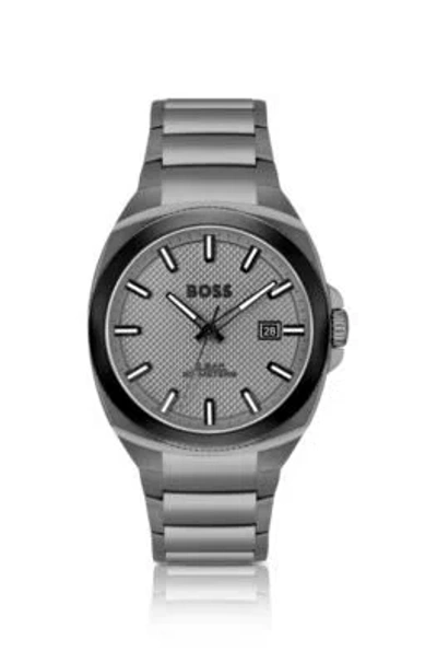 Hugo Boss Gray Link-bracelet Watch With Tonal Guilloch Dial Men's Watches In Assorted-pre-pack