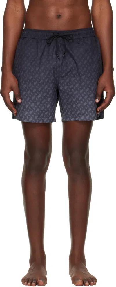 Hugo Boss Gray Logo-badge Swim Shorts In Blue
