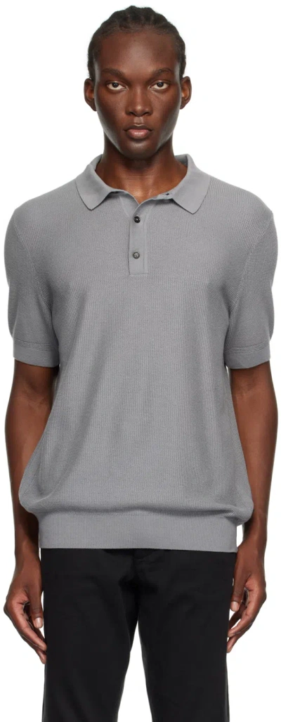 Hugo Boss Gray Open Knit Polo In 047-silver