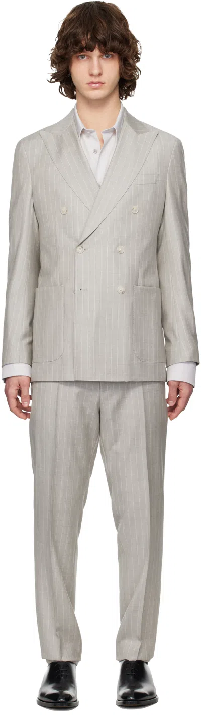 Hugo Boss Gray Pinstripe Suit In Neutral