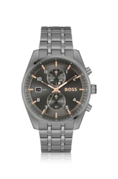 HUGO BOSS GRAY-PLATED CHRONOGRAPH WATCH WITH GOLD-TONE DETAILS MEN'S WATCHES