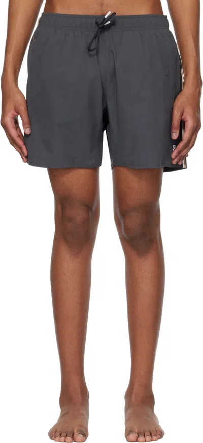 Hugo Boss Gray Signature Stripe Swim Shorts In 011-charcoal