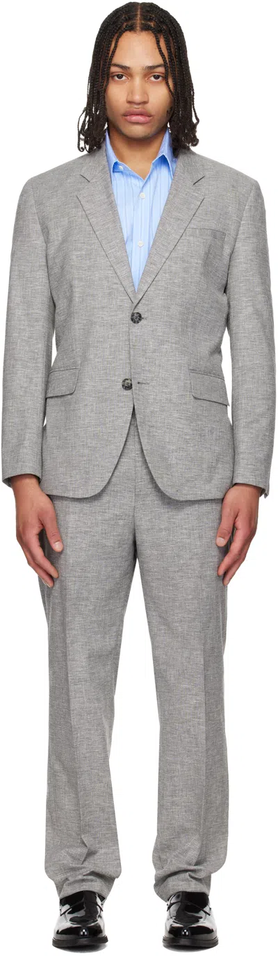 Hugo Boss Gray Two-piece Modern-fit Sharkskin Suit