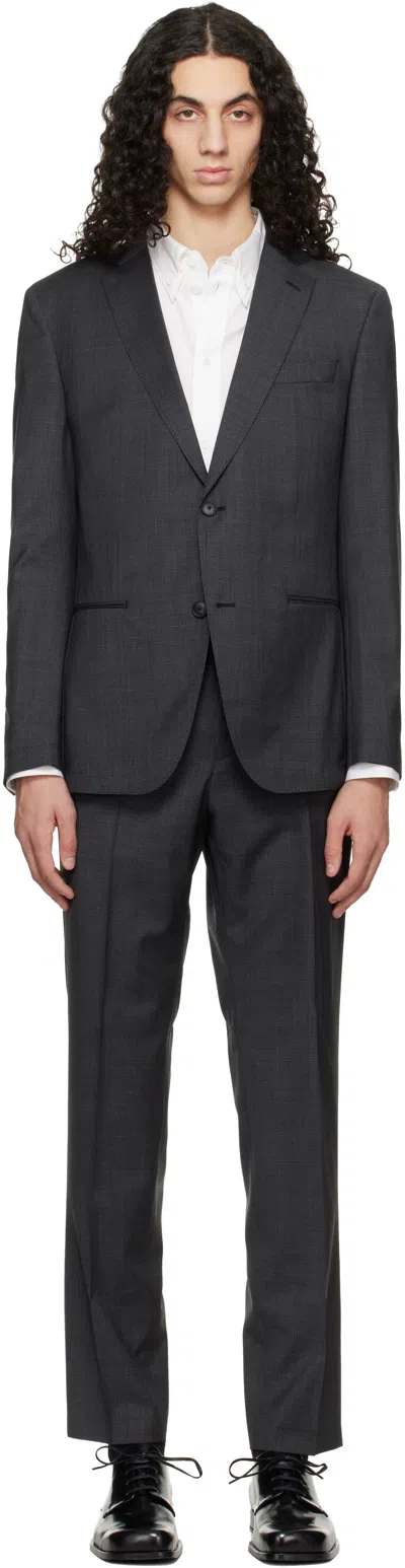 Hugo Boss Gray Two-piece Slim-fit Virgin Wool Suit In Black