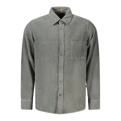 Hugo Boss Green Cotton Men Shirt In Gray