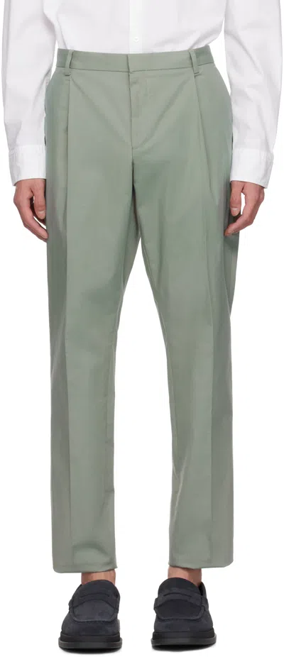 Hugo Boss Green Pleated Trousers In 343-open Green