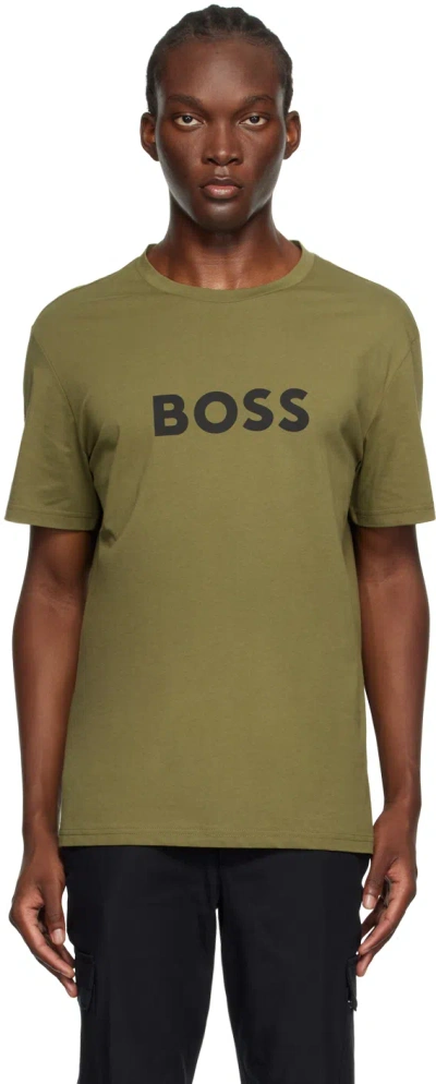 Hugo Boss Rn Mens Center Logo T-shirt In Dark Beige 251