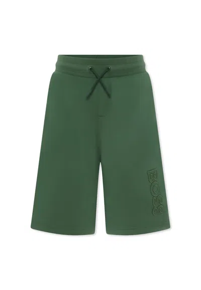Hugo Boss Kids' Green Shorts For Boy With Logo