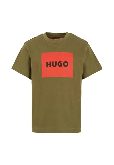 Hugo Boss Kids' Green T-shirt For Boy With Black Logo