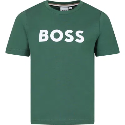 Hugo Boss Kids' Green T-shirt For Boy With Logo In Verde