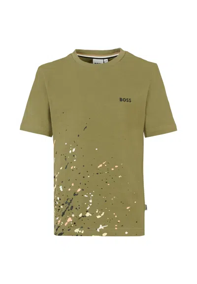 Hugo Boss Kids' Green T-shirt For Boy With Paint Splashes