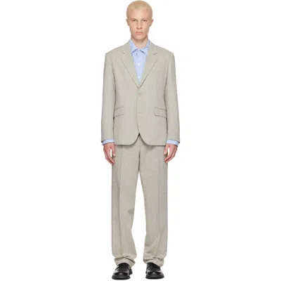 Hugo Boss Green Two-piece Modern-fit Herringbone Twill Suit In Neutral
