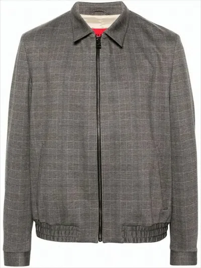 Hugo Boss Grey Checkered Casual Jacket With Structured Collar By  In Gray