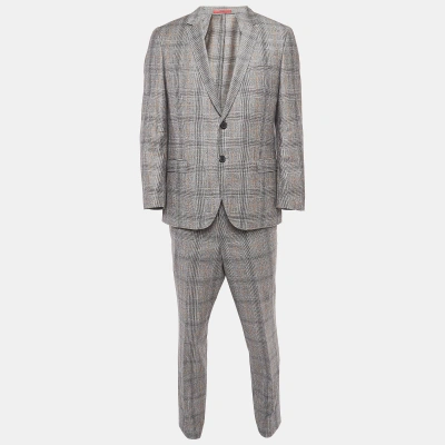 Pre-owned Hugo Boss Grey Glen Check Wool Single Breasted Marzotto Suit Xl