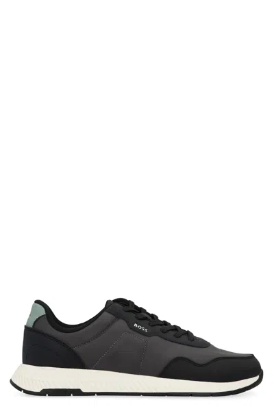 Hugo Boss Grey Leather Titanium Sneakers In Multi