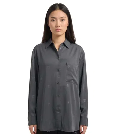 Hugo Boss Grey Logo Print Shirt In Black
