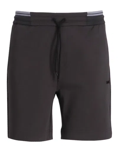 Hugo Boss Grey Logo Striped Shorts In Brown