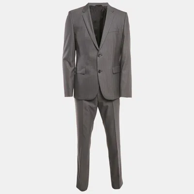 Pre-owned Hugo Boss Grey Pin Striped Wool Aeron1/hamen1 Suit Xl In Gray