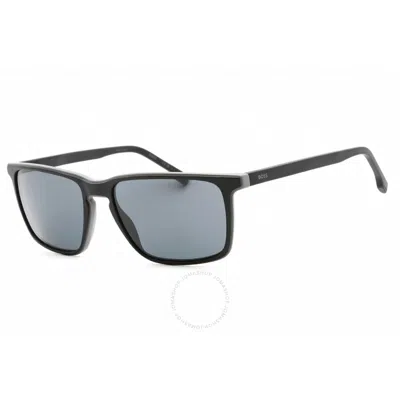 Hugo Boss Grey Rectangular Men's Sunglasses Boss 1556/o/s 0o6w/ir 57 In Black