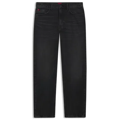 Hugo Boss Grey Regular-fit Jeans In Vintage-wash Denim In Black