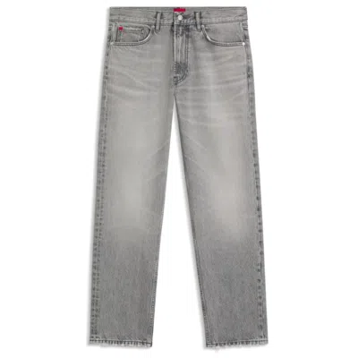 Hugo Boss Grey Regular-fit Jeans In Stonewashed Denim In Gray