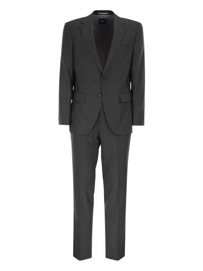 Hugo Boss Grey Single-breasted Suit In Black