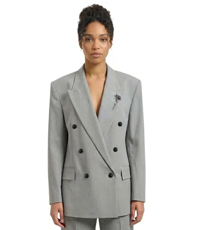 Hugo Boss Grey Solid Notched Lapel Blazer In Gray