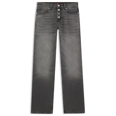 Hugo Boss Grey Straight-fit Jeans In Rigid Denim In Gray