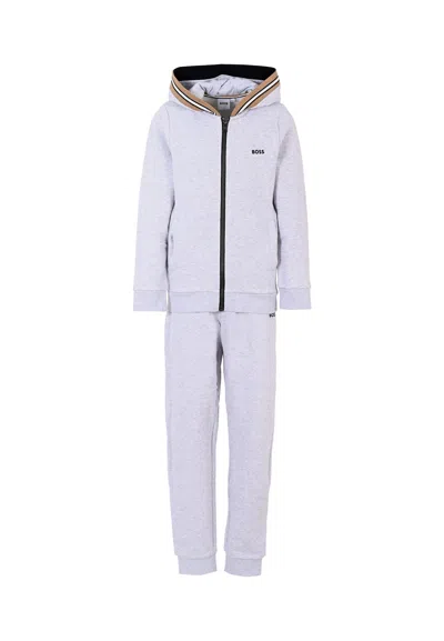 Hugo Boss Kids' Grey Suit For Boy With Logo In Gray