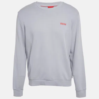 Hugo Boss Grey/blue Logo Print Cotton Long Sleeve Sweatshirt In Gray