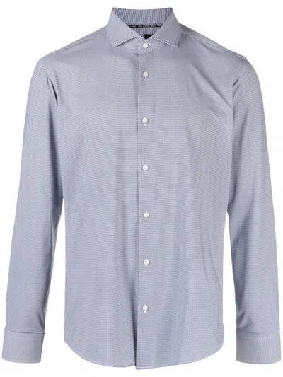 Hugo Boss Grid-pattern Long-sleeve Shirt In Blau