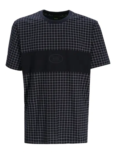 Hugo Boss Grid-pattern Panelled T-shirt In Blue