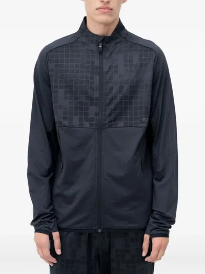 Hugo Boss Grid Zip-up Sweater In Blue