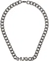 Hugo Boss Gunmetal Logo Plaque Necklace In Silver 041