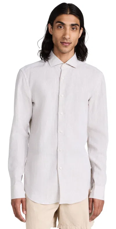 Hugo Boss Slim-fit Shirt In Linen With Spread Collar In Khaki