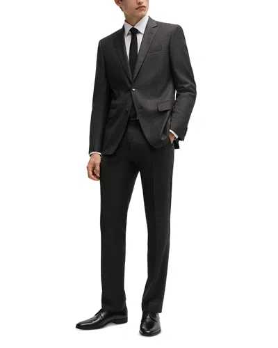 Hugo Boss H-huge Weave Textured Wool Slim Fit Suit In Dark Green