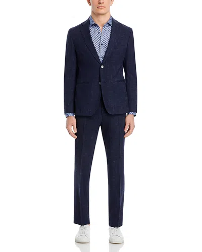 Hugo Boss H-huge Wool & Linen Melange Solid Slim Fit Suit In Dark Blue