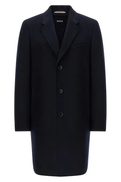 Hugo Boss Button Single-breasted Coat In Blue