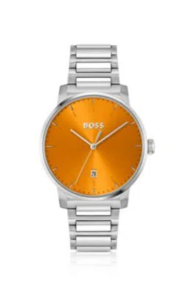 HUGO BOSS H-LINK-BRACELET WATCH WITH BRUSHED ORANGE DIAL MEN'S WATCHES