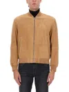 Hugo Boss Boss Muller Suede Bomber Jacket In Nude