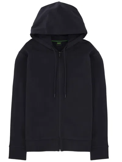 Hugo Boss Mens Dark Blue Branded Pouch-pocket Stretch-jersey Hoody Xl