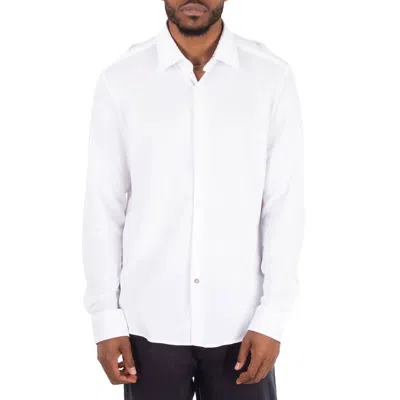 Hugo Boss Hal-kent Melange-effect Cotton Shirt In White