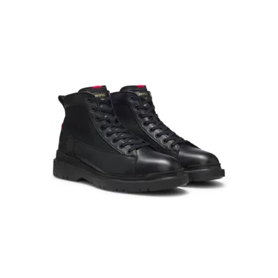 Hugo Boss Half Boots In Leather With Textured Panels In Black