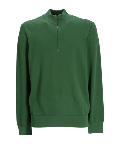Hugo Boss Half-zip Cotton Jumper In Green