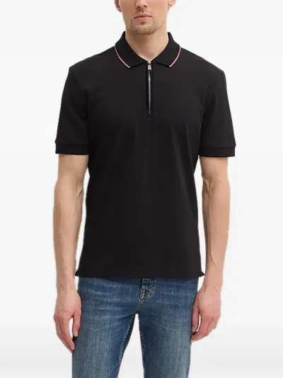 Hugo Boss Half-zip Cotton Polo Shirt In Black