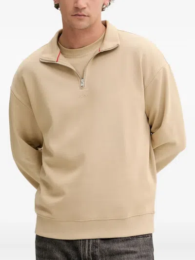 Hugo Boss Half-zip High-neck Sweatshirt In Neutral