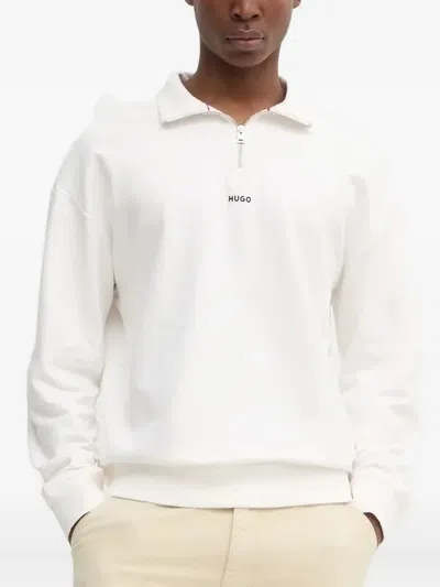Hugo Boss Half-zip High-neck Sweatshirt In White