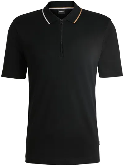 HUGO BOSS HALF-ZIP INTERLOCK-WEAVE POLO SHIRT