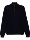 Hugo Boss Zip-neck Sweater With Structured Wool-cotton Front In Blue